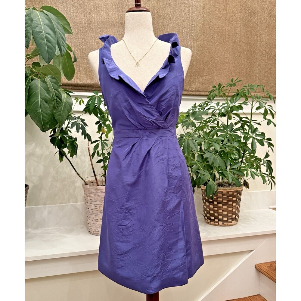 J.CREW Blakely 100% Silk Dress – Size 4 Deep Ocean Blue – Midi Sleeveless Ruffle